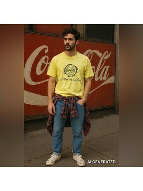 Vintage 90s Coca-Cola Can’t Beat the Real Thing Graphic T-Shirt L Yellow